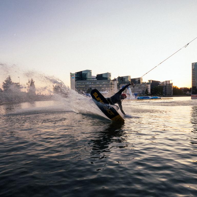 A man wakeboarding at Laguuni Water Sport Centre