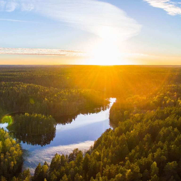 Aerial view of Nuuksio National Park in autumn