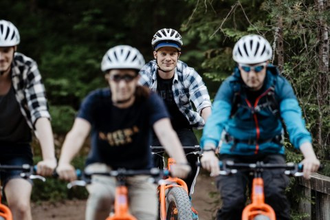 A group fatbiking in nature